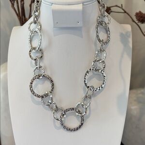 Laura Ford Ooen Textured Shiny Circles, silvertone w/drop earrings